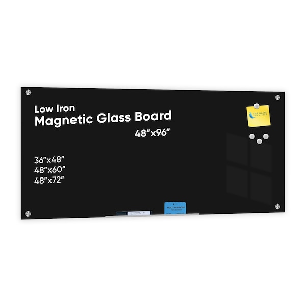 Fab Glass And Mirror Glass Dry Erase Board for Wall - Magnetic Glass Board with Black Surface - Frameless 48in x96in wi MB48x96-SB630 - main