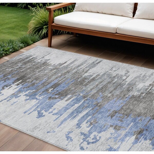 Homeroots 8' X 10' Blue Gray And Silver Abstract Washable Indoor Outdoor Area Rug 582383 - main