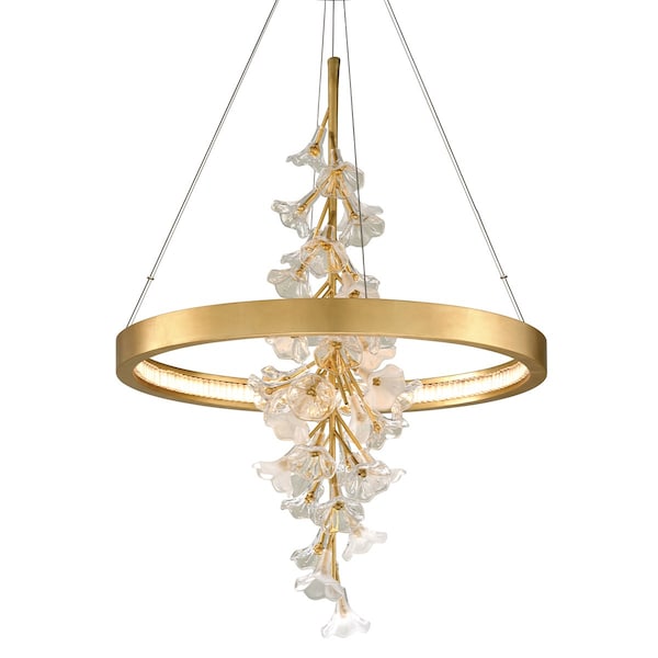 Corbett Lighting Jasmine 1 Light Chandelier 28 In. Gold Leaf with flowers 268-71-GL - main