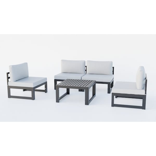 Leisuremod Chelsea 5-Pc Aluminum Outdoor Sectional Set with Coffee Table, 6-Person, Weatherproof CSTBL-4LGR - main