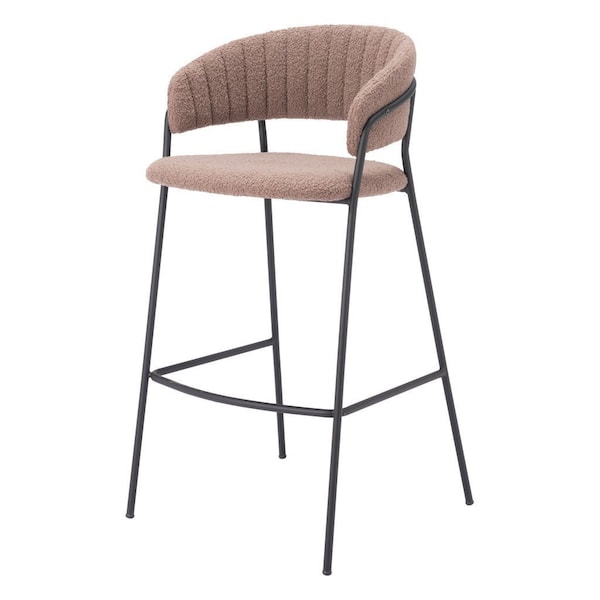 Homeroots Set of Two 30" Brown and Black Shearling and Steel Low Back Bar Height Bar Chairs 555743 - main