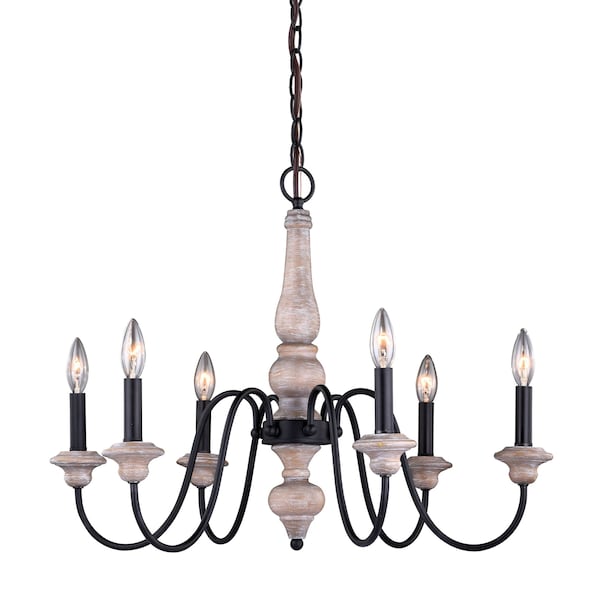 Vaxcel Georgetown 6 Light Gray Wood Farmhouse Chandelier H0236 - main