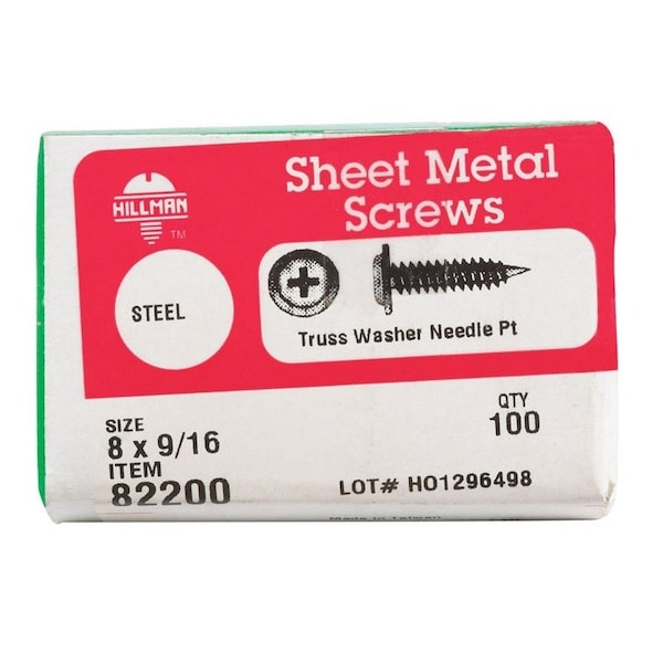 Hillman Sheet Metal Screw, Truss Head Phillips Drive, 100 PK 82200 - main