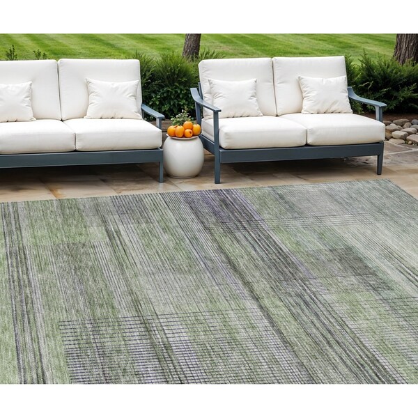 Homeroots 8' X 10' Artichoke Green Purple And Fern Green Striped Washable Indoor Outdoor Area Rug 588043 - main