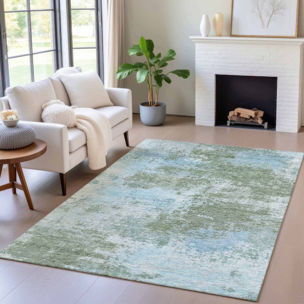 Homeroots 9' X 12' Sage And Denim Blue Abstract Washable Indoor Outdoor Area Rug 630655 - main