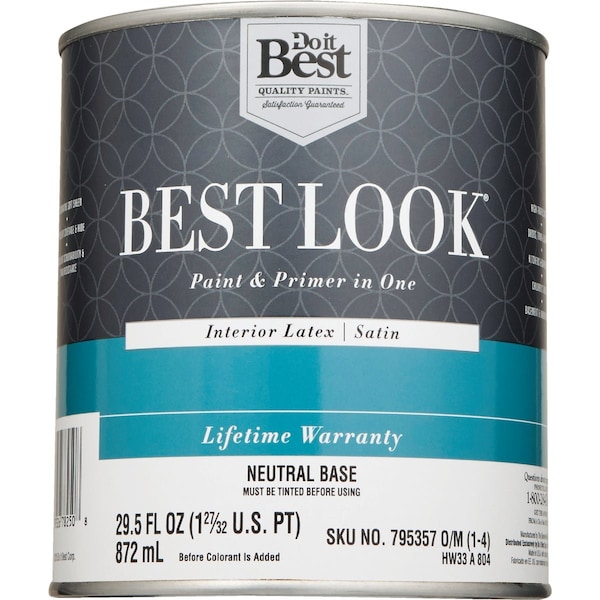 Do It Best Best Look Latex Premium Paint & Primer In One Satin Interior Wall Paint Neutral Base 1 Qt. HW33A0804-14 - main