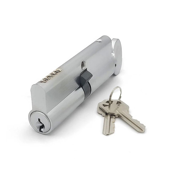 Ecs Hardware Durable Prem Profile Cylinder Single Sided Thumb Turn, 3-1/2in 90mm, Keyed Alike, US26D, Satin Chromium ECSH-EPCR-90-26D-KW1-KA10 - main