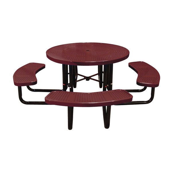 Leisure Craft 46" Round Picnic Table, Perforated Metal, Portable, Burgundy T46ROP-PERF-BURGUNDY - main