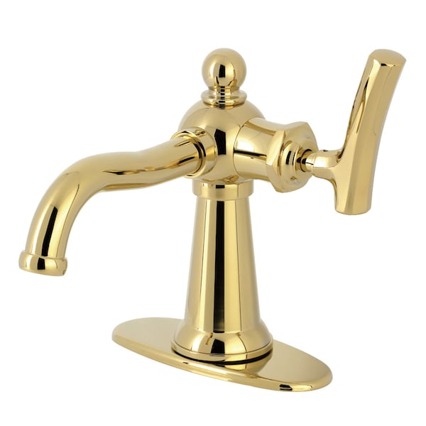 Kingston Brass One-Handle Single-Hole Bathroom Faucet with Deck Plate and Push Pop-Up Drain, Polished Brass KSD3542TKL - main