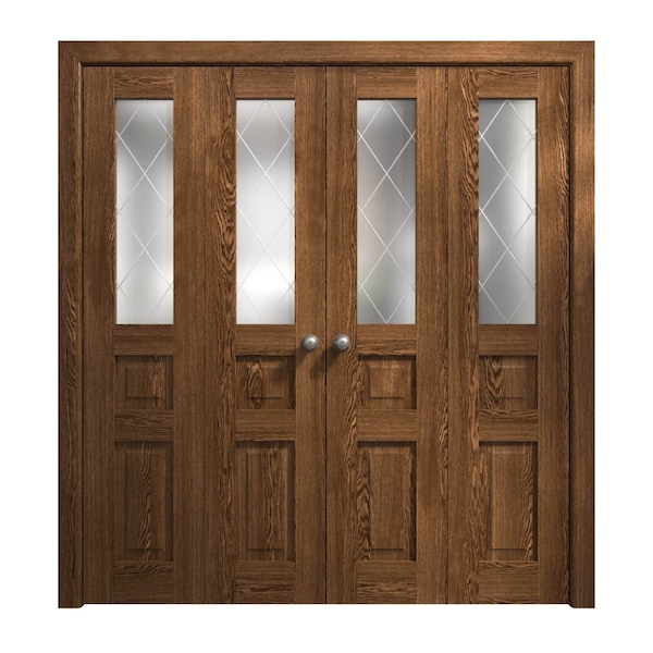 Sartodoors Sliding Closet Double Bi-fold Doors 96 x 96 inches, Ego 5011 Cognac Oak Veneer, Sturdy Tracks Mold EGO5011DBF-DKO-96x96 (4* 24x96) - main