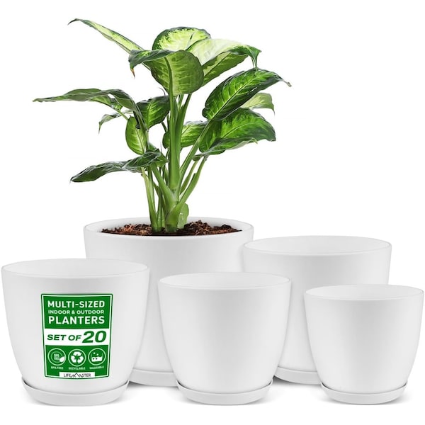 Lifemaster Eco-Friendly Plant Pot Set, Assorted Sizes, with Drainage Holes, Stackable Planters, 20PK LMFLOPWH22 - main