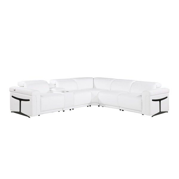 Homeroots White Italian Leather Modular L Shaped Six Piece Corner Sectional With Console 534877 - main