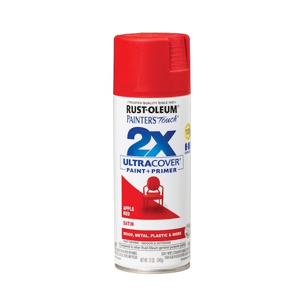 Rust-Oleum Spray Paint, Apple Red, Satin, Solvent, 12 Oz 334094 - main