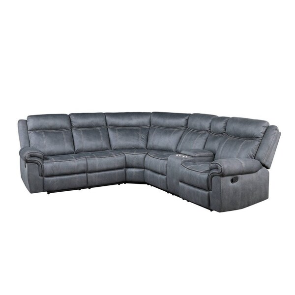 Homeroots Gray Velvet Reclining L Shaped Six Piece Corner Sectional With Console 524229 - main