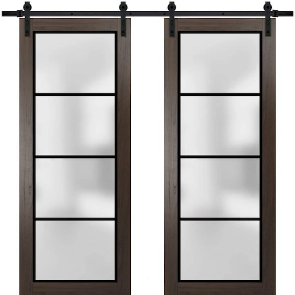 Sartodoors Sturdy Double Barn Door with Frosted Glass Planum 2132 56x84 (2* 28x84) Solid Core Modern Interior PLANUM2132DB-CA-56 x 84 (2* 28x84) - main