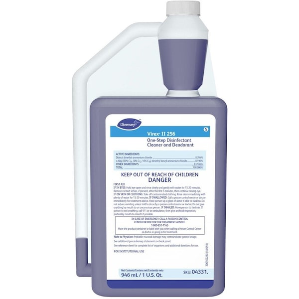 Diversey Cleaner and Disinfectant Concentrate, 32 oz. Bottle, Unscented, Blue 04331. - main
