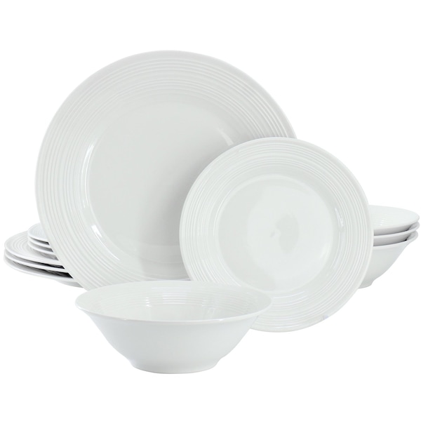 Gibson Home Everyday Embossed 12 Piece Round Ceramic Dinnerware Set in White 750121902M - main