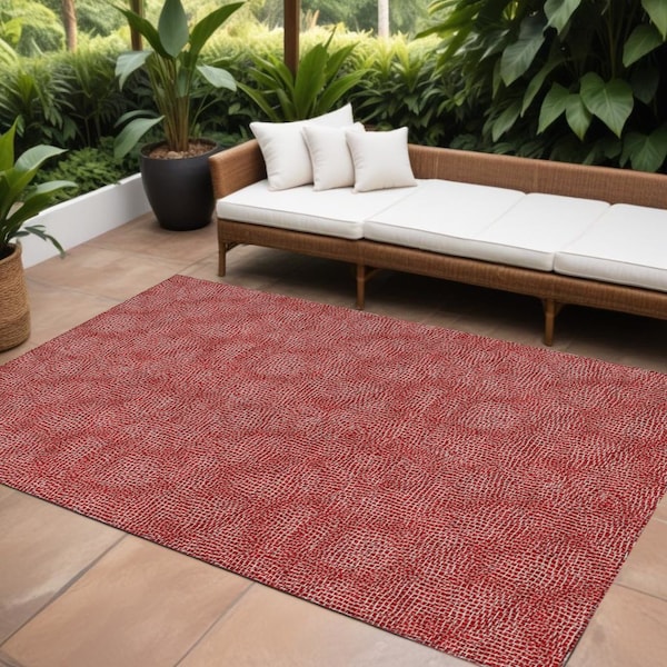 Homeroots 10' X 14' Red And Ivory Geometric Washable Indoor Outdoor Area Rug 602394 - main