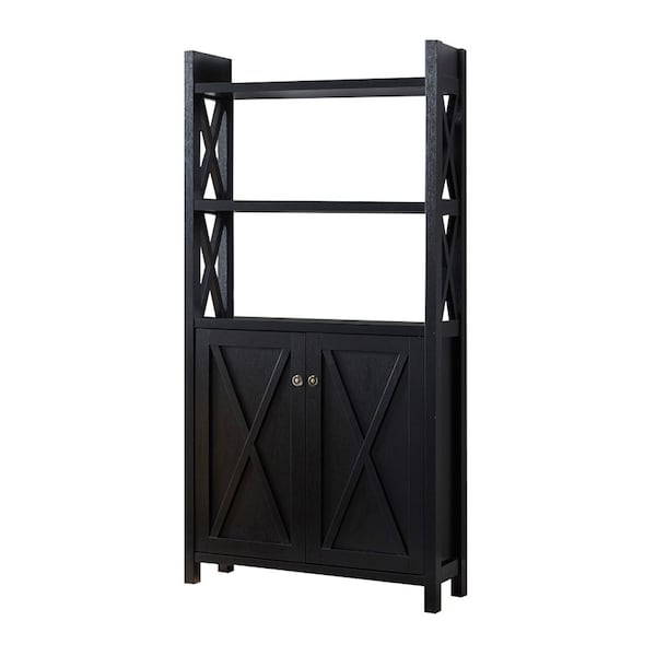 Homeroots 69" Black Wood Five Tier Bookcase with Two Doors 630382 - main