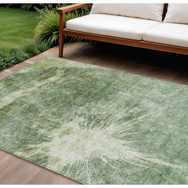 Homeroots 9' X 12' Fern Green And Artichoke Green Abstract Washable Indoor Outdoor Area Rug 582948 - main