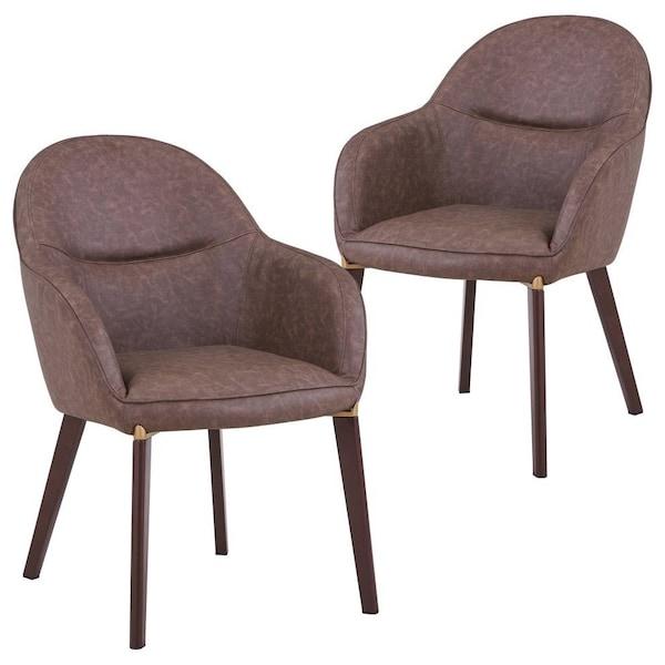 Leisuremod Elias Dining Chair Upholstered in Leather Velvet and Powder Coated Iron Legs, 2PK EDC21BR-2 - main