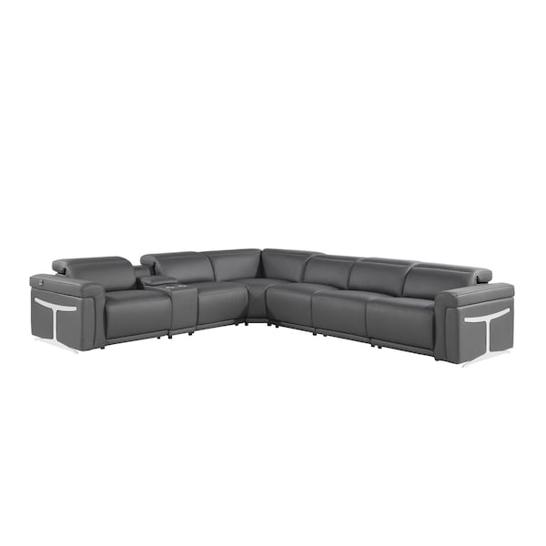 Homeroots Gray Italian Leather Modular L Shaped Seven Piece Corner Sectional With Console 534866 - main