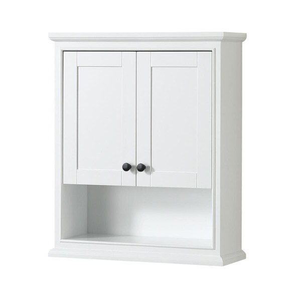 Wyndham Collection Deborah Over-the-Toilet Bathroom Wall-Mounted Storage Cabinet in White with Matte Black Trim WCS2020WCWB - main