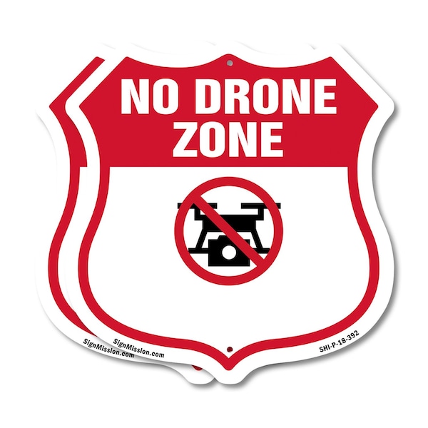 Signmission No Drone Shield Sign No Drone Zone From, 18 inch X 18 inch, Plastic Sign, 2PK SHI-P-2PACK-18-392 - main