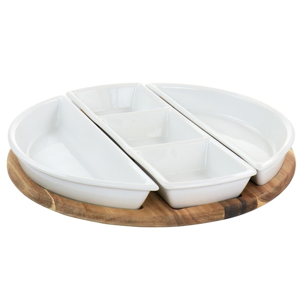 Gibson Elite Gracious Dining 4 Piece Fine Ceramic Sectional Tray Set with Acacia Wood Base 127270.04 - main