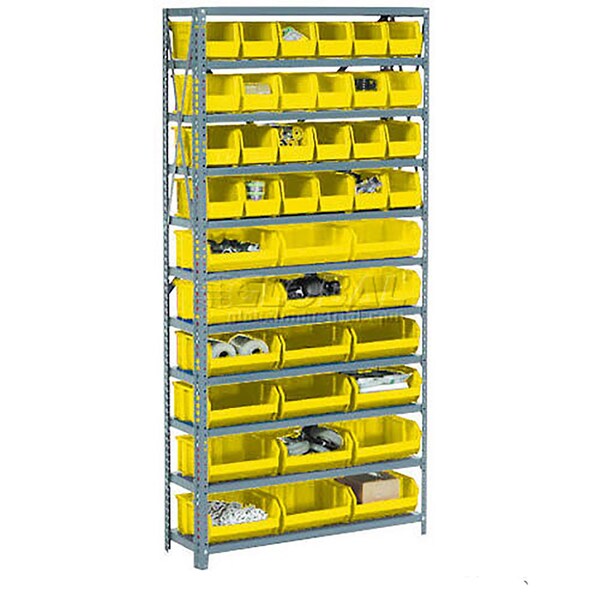 Global Industrial 10 Shelf Open Steel Shelving With 28 Akro Bins 36"X18"X73" 603474YL - main
