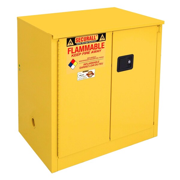 Securall Flammable Storage Cabinet, 30 Gallon, 1 Shelves, 36 in W x 35 in H x 24 in D, Yellow A231 - main