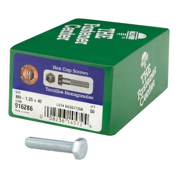 Hillman M8-1.25 mm D X 40 mm L Heat Treated Steel Hex Head Cap Screw, 50PK 916286 - main