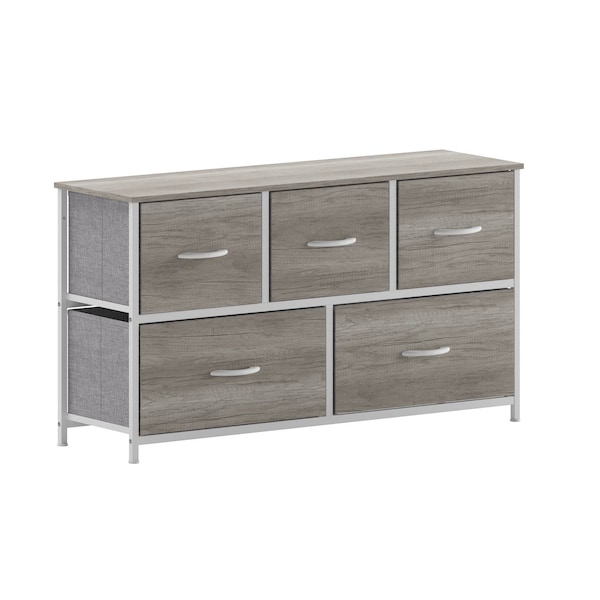 Flash Furniture Harris 5 Drawer Storage Dresser with White Cast Iron Frame, Light Natural Wood Top and Easy Pull En WX-5L206-MDF-WHT-LNT-GG - main