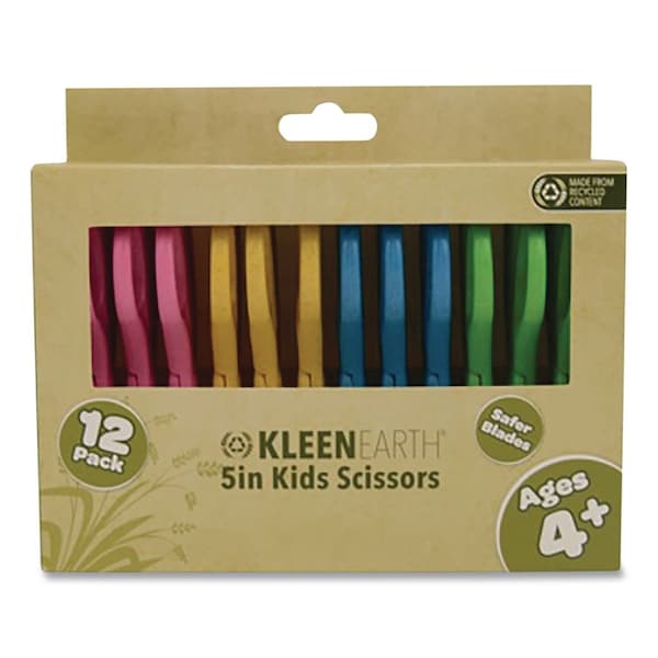 Westcott KleenEarth Rice Husk Kids Scissors, Blunt Tip, 5" Long, Straight Assorted Color Handles, 12PK 00850 - main
