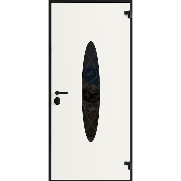 Vdomdoors Front Exterior Prehung Steel Door Ronex1277 Black Enamel Stainless Inserts Entry Metal Modern RONEX1277EXD-BLK-W36xH80-LH-I - main