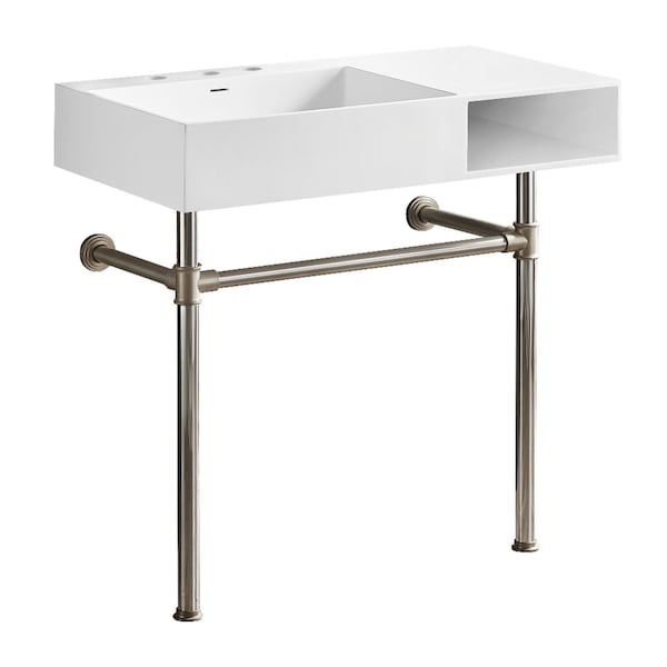 Kingston Brass 36-Inch Solid Surface Console Sink with Stainless Steel Legs, 8-Inch, 3-Hole KVPB3368SQA8 - main