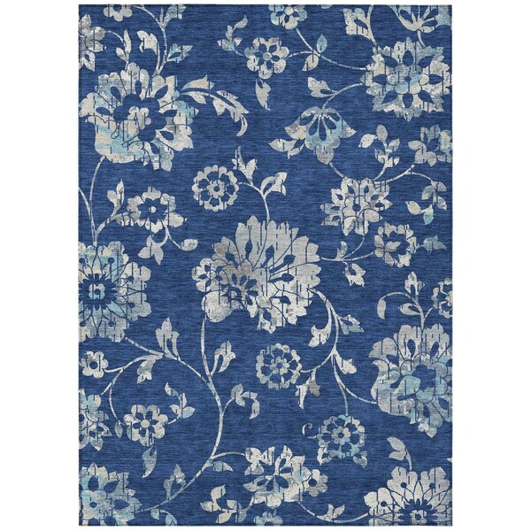Homeroots 10' X 14' Navy Blue And Gray Floral Washable Indoor Outdoor Area Rug 589487 - main