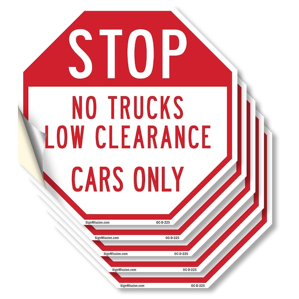 Signmission Stop No Trucks Low Clearance Cars O, 4 inch X 4 inch, Vinyl Decal, 5PK OC-D-5PACK-4-225 - main