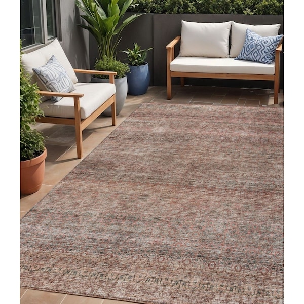 Homeroots 5' X 8' Coral And Black Striped Washable Indoor Outdoor Area Rug 605766 - main