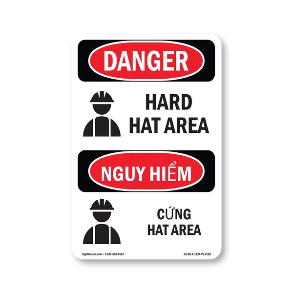 Signmission OSHA Sign, Hard Hat Area Bilingual, 24in X 18in Aluminum, 18" W, 24" H, Hard Hat Area Bilingual OS-DS-A-1824-VV-1292 - main