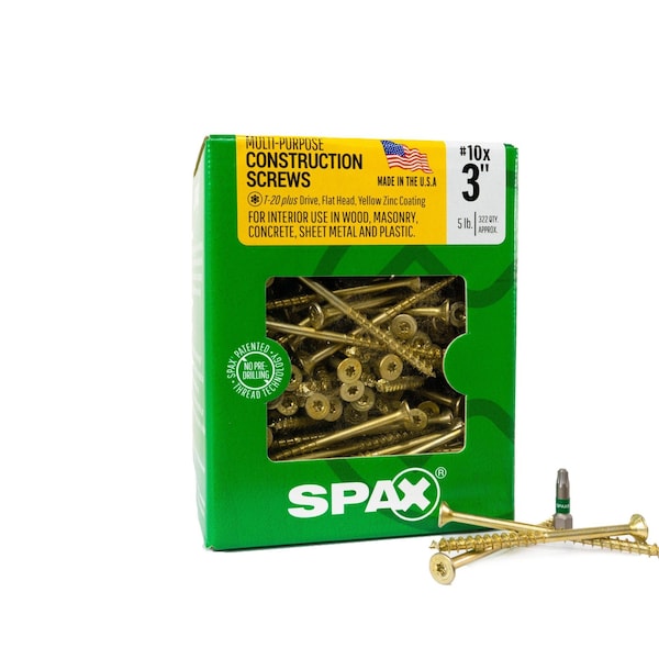 Spax #10 x 3 in Interior Wood Screws Construction Flat Head T-Star Plus 5 LB, 322PK 4191020500757 - main