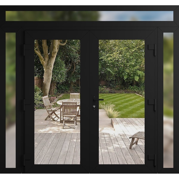 Vdomdoors Front Exterior Prehung Metal-Plastic Double Doors Clear Glass / MANUX 8666 Matte Black / Office Com MANUX8666DEXD-BLK-W14+72+14xH80+12-LH-I - main