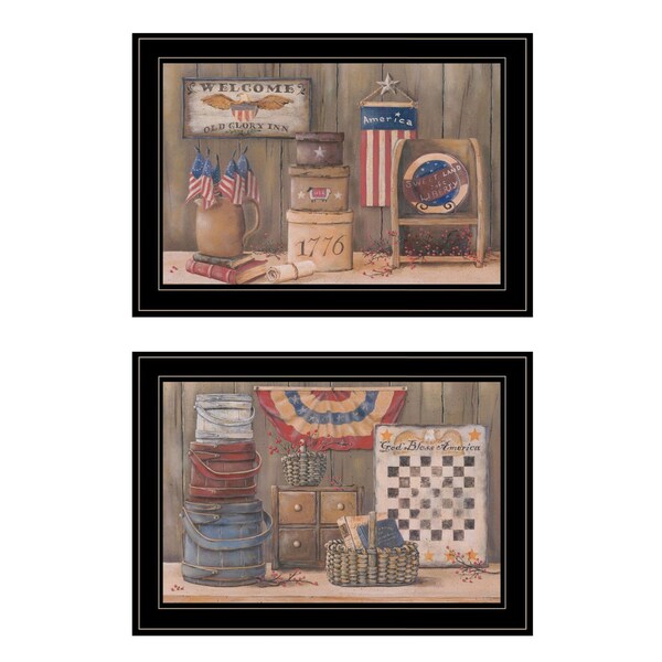 Homeroots Set Of Two God Bless or Sweet Land 2 Black Framed Print Wall Art, 2PK 406000 - main