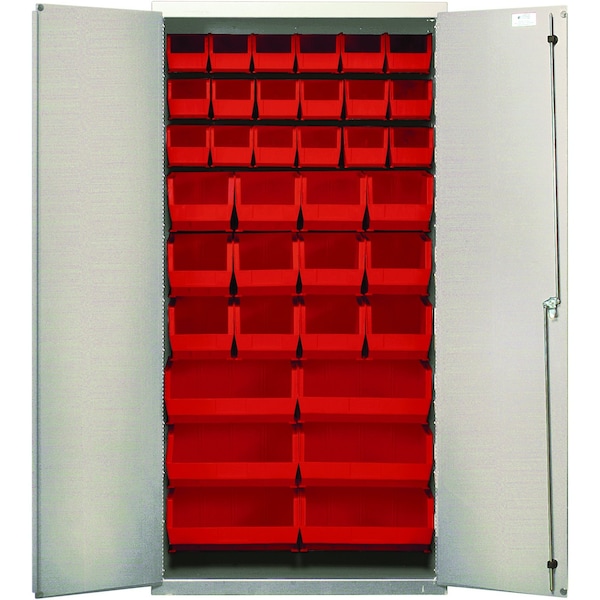 Quantum Storage Systems BEIGE STORAGE CABINET W/36 RED BINS QSC-BG-36-FDRD - main