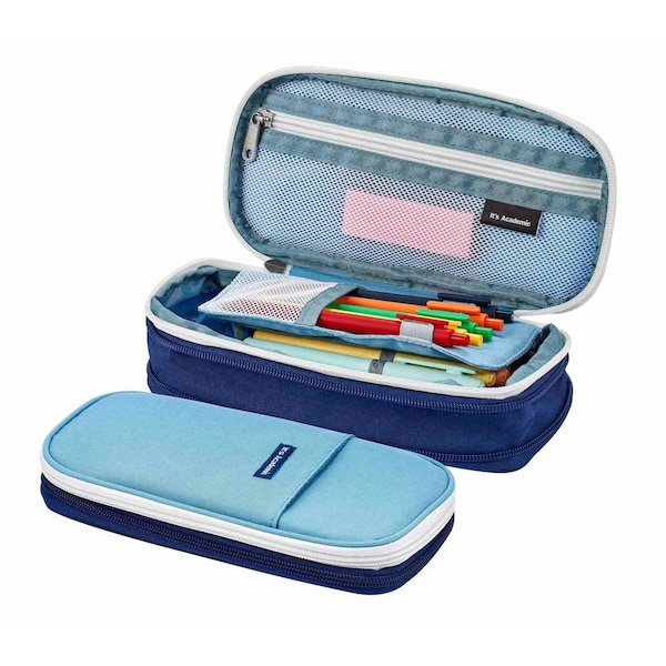 Lockermate By Bostitch Expanding Pencil Case, For Office & School Supplies, Travel Organizer Bag, High Capacity, Blue 24363-BL - main