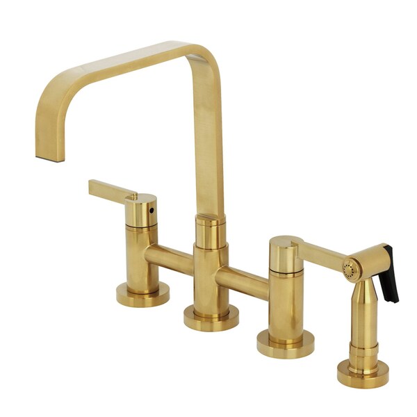 Kingston Brass Bridge Kitchen Faucet with Brass Sprayer, Brushed Brass KS8257CTLBS - main