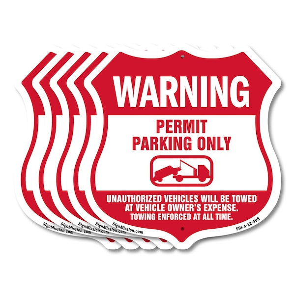 Signmission No Parking Without Permit Shield Sign Wa, 12 inch X 12 inch, Aluminum Metal Sign, 5PK SHI-A-5Pack-12-398 - main