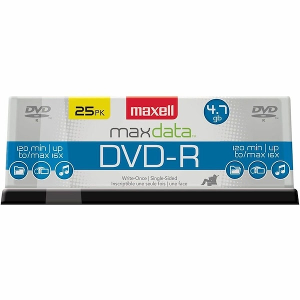 Maxell DVD-R 16X DVD-R WRITE ONCE 4.7GB UP TO 120 MIN RECORDING 25PK SPINDLE, 25PK 638010 - main