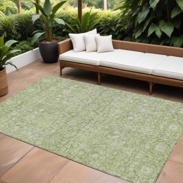 Homeroots 10' X 14' Artichoke Green And Ivory Floral Washable Indoor Outdoor Area Rug 604658 - main