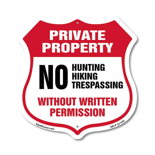 Signmission Private Property Shield Sign No Hunting, 12 Inch X 12 Inch, Plastic Sign SHI-P-12-445 - main
